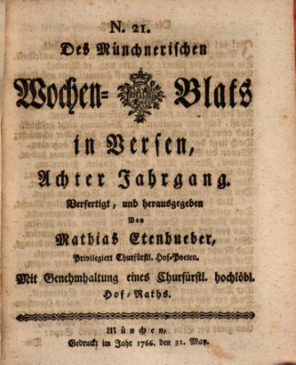 Münchnerisches Wochenblatt In Versen Samstag 31. Mai 1766