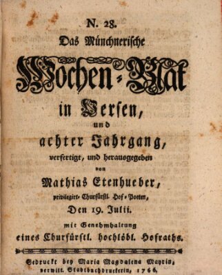 Münchnerisches Wochenblatt In Versen Samstag 19. Juli 1766