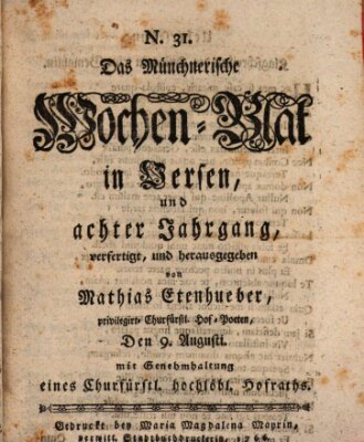 Münchnerisches Wochenblatt In Versen Samstag 9. August 1766