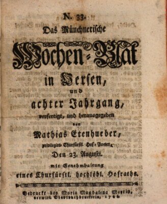 Münchnerisches Wochenblatt In Versen Samstag 23. August 1766