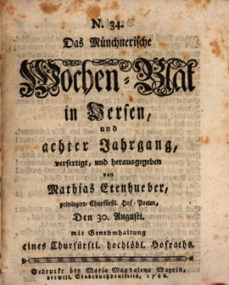 Münchnerisches Wochenblatt In Versen Samstag 30. August 1766