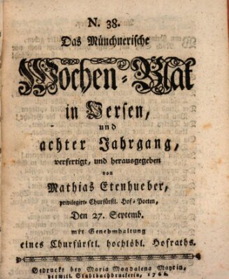 Münchnerisches Wochenblatt In Versen Samstag 27. September 1766