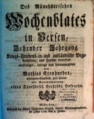 Münchnerisches Wochenblatt In Versen Samstag 9. Januar 1768