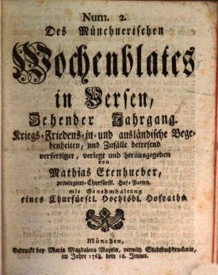 Münchnerisches Wochenblatt In Versen Samstag 16. Januar 1768