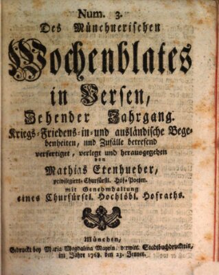 Münchnerisches Wochenblatt In Versen Samstag 23. Januar 1768