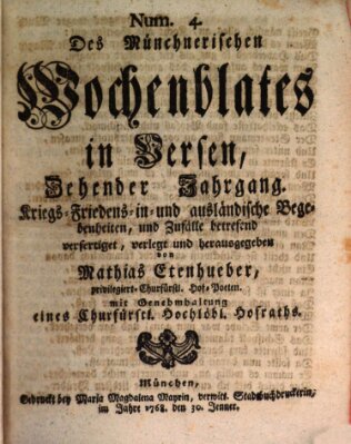 Münchnerisches Wochenblatt In Versen Samstag 30. Januar 1768