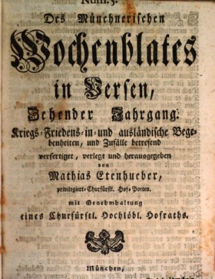 Münchnerisches Wochenblatt In Versen Samstag 6. Februar 1768