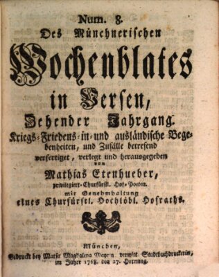 Münchnerisches Wochenblatt In Versen Samstag 27. Februar 1768