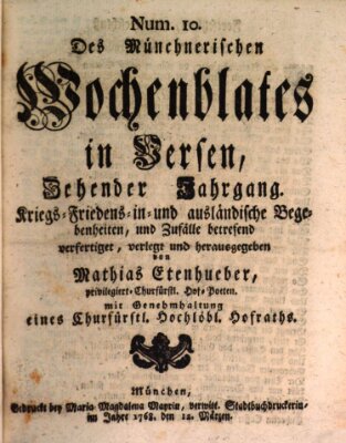 Münchnerisches Wochenblatt In Versen Samstag 12. März 1768