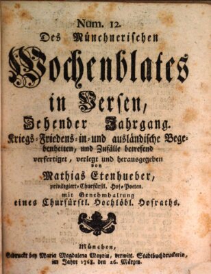 Münchnerisches Wochenblatt In Versen Samstag 26. März 1768