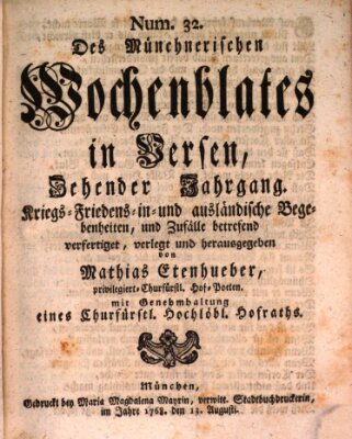 Münchnerisches Wochenblatt In Versen Samstag 13. August 1768