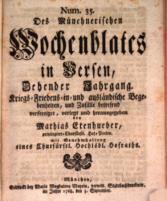 Münchnerisches Wochenblatt In Versen Samstag 3. September 1768