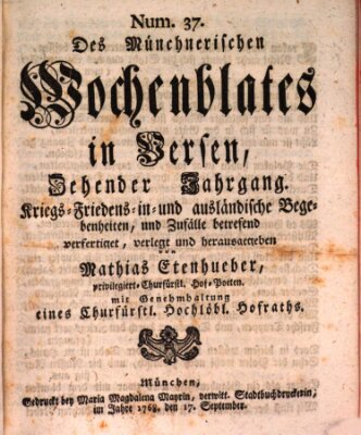 Münchnerisches Wochenblatt In Versen Samstag 17. September 1768