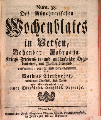 Münchnerisches Wochenblatt In Versen Samstag 24. September 1768