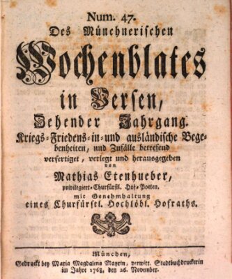 Münchnerisches Wochenblatt In Versen Samstag 26. November 1768