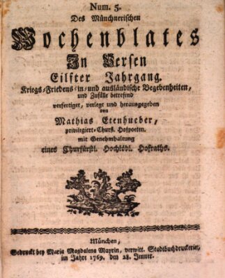 Münchnerisches Wochenblatt In Versen Samstag 28. Januar 1769