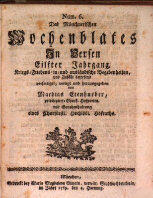 Münchnerisches Wochenblatt In Versen Samstag 4. Februar 1769