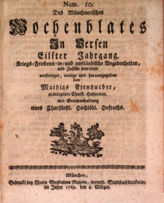 Münchnerisches Wochenblatt In Versen Samstag 4. März 1769