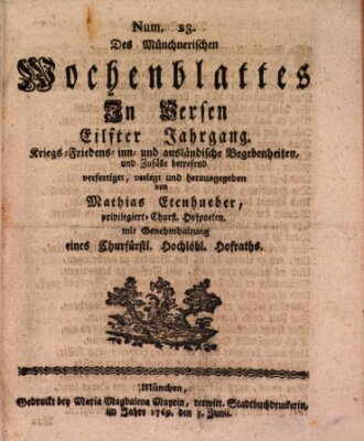 Münchnerisches Wochenblatt In Versen Samstag 3. Juni 1769