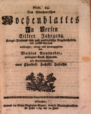 Münchnerisches Wochenblatt In Versen Samstag 10. Juni 1769