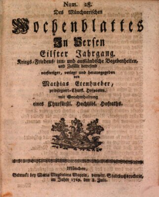 Münchnerisches Wochenblatt In Versen Samstag 8. Juli 1769