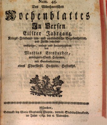 Münchnerisches Wochenblatt In Versen Montag 6. November 1769