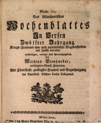 Münchnerisches Wochenblatt In Versen Sonntag 11. März 1770