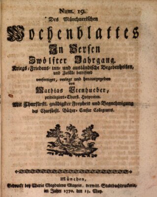 Münchnerisches Wochenblatt In Versen Sonntag 13. Mai 1770