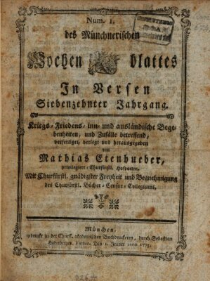 Münchnerisches Wochenblatt In Versen Sonntag 1. Januar 1775