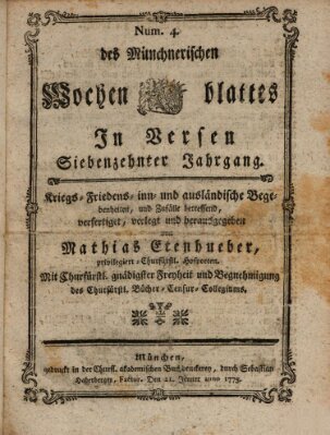 Münchnerisches Wochenblatt In Versen Samstag 21. Januar 1775