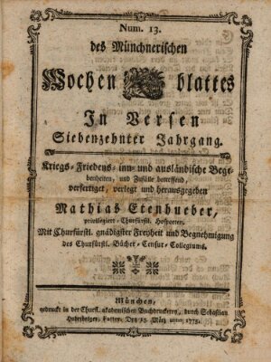 Münchnerisches Wochenblatt In Versen Samstag 25. Februar 1775