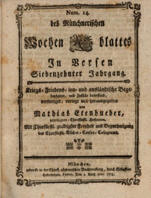 Münchnerisches Wochenblatt In Versen Samstag 1. April 1775