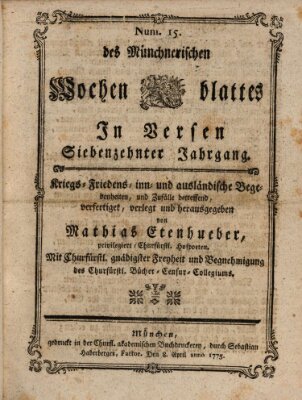 Münchnerisches Wochenblatt In Versen Samstag 8. April 1775