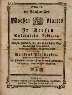 Münchnerisches Wochenblatt In Versen Samstag 29. April 1775