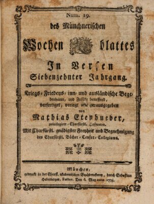 Münchnerisches Wochenblatt In Versen Samstag 6. Mai 1775