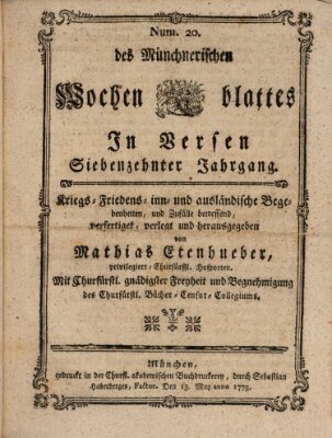 Münchnerisches Wochenblatt In Versen Samstag 13. Mai 1775