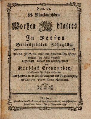 Münchnerisches Wochenblatt In Versen Samstag 3. Juni 1775