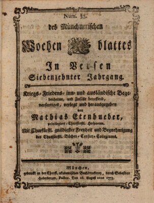 Münchnerisches Wochenblatt In Versen Samstag 26. August 1775