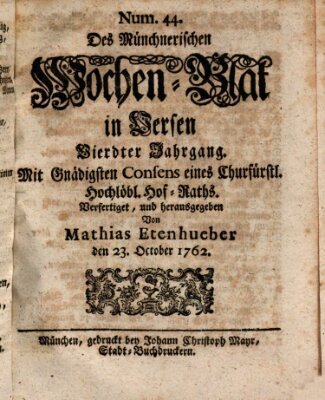 Münchnerisches Wochenblatt In Versen Samstag 23. Oktober 1762