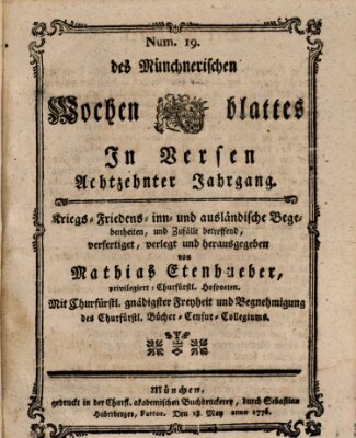 Münchnerisches Wochenblatt In Versen Samstag 18. Mai 1776