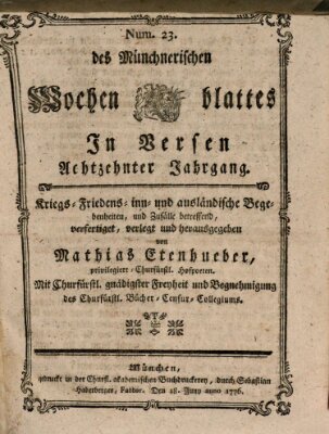 Münchnerisches Wochenblatt In Versen Dienstag 18. Juni 1776