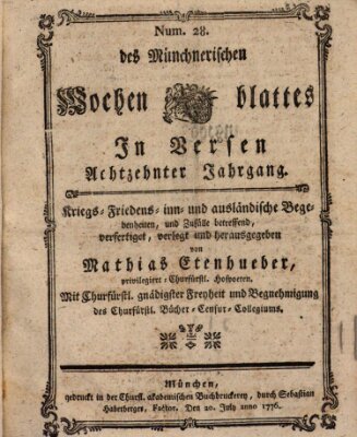 Münchnerisches Wochenblatt In Versen Samstag 20. Juli 1776