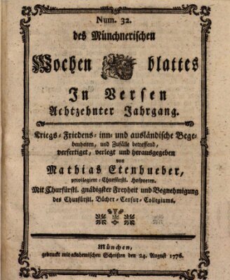 Münchnerisches Wochenblatt In Versen Samstag 24. August 1776