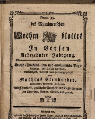 Münchnerisches Wochenblatt In Versen Samstag 14. September 1776