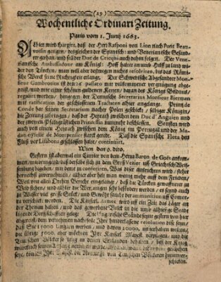 Wochentliche Ordinari Zeitung Freitag 1. Juni 1663