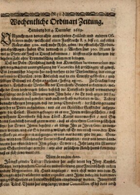 Wochentliche Ordinari Zeitung Mittwoch 4. Dezember 1669