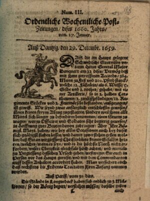 Ordentliche wochentliche Post-Zeitungen Samstag 17. Januar 1660