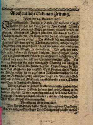 Wochentliche Ordinari Zeitung Sonntag 24. Dezember 1662