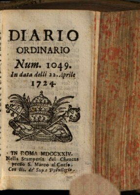 Diario ordinario Samstag 22. April 1724