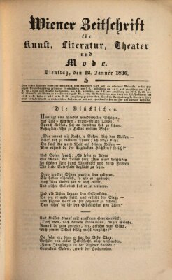 Wiener Zeitschrift für Kunst, Literatur, Theater und Mode Dienstag 12. Januar 1836